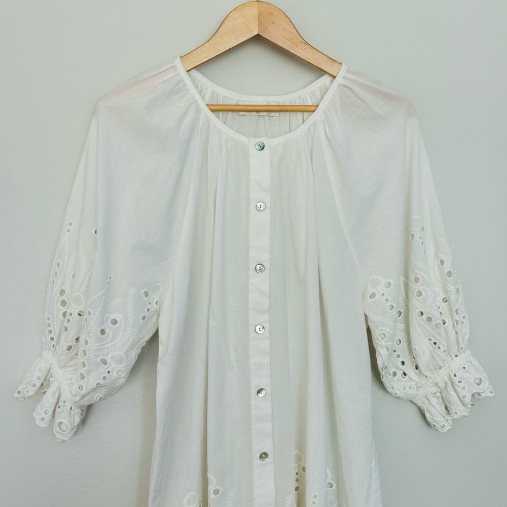 Natalie Martin White Eyelet Embroidered Dress Button Front XS - Picture 5 of 13